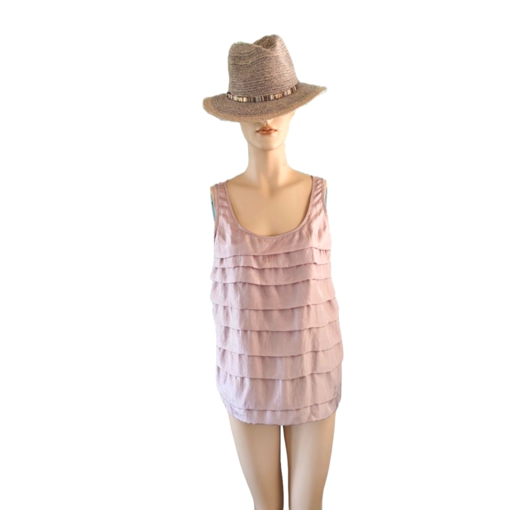 Eileen Fisher Blush Pink Tiered Silk Habotui Sleeveless Top Size M